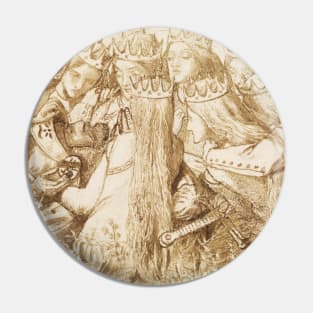 Design for Moxon's Tennyson - King Arthur and the Weeping Queens by Dante Gabriel Rossetti Pin