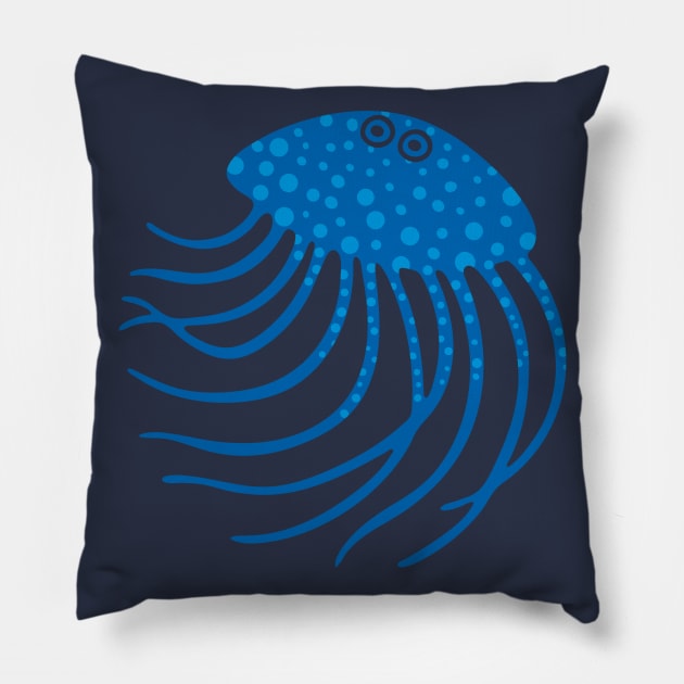 BLUE JELLYFISH Funny Undersea Ocean Creature with Tentacles - UnBlink Studio by Jackie Tahara Pillow by UnBlink Studio by Jackie Tahara