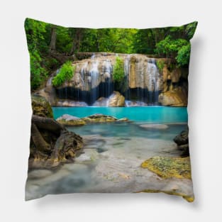 SCENERY 28 - Clear Blue Waterfall Around Green Forest Pillow