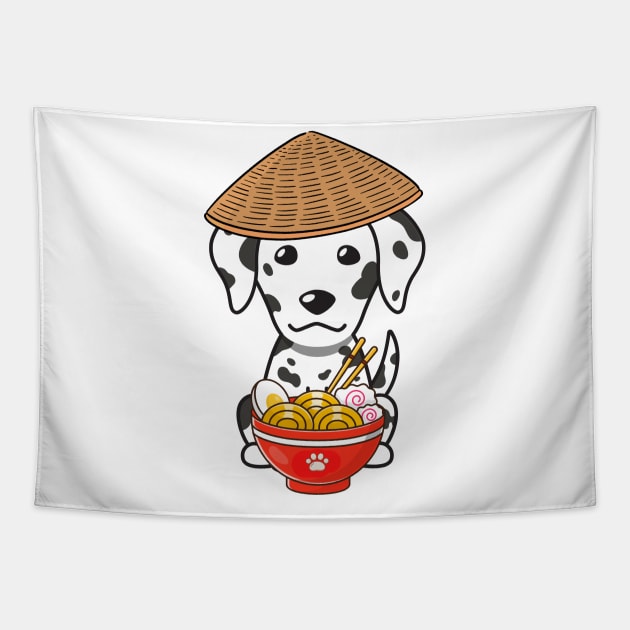 Funny Dalmatian Eating Noodles Tapestry by Pet Station