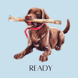 READY DOG Labrador With Stick T-Shirt