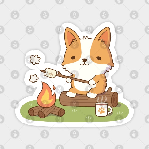 Cute Corgi Toasting Marshmallow At Campfire Magnet by rustydoodle