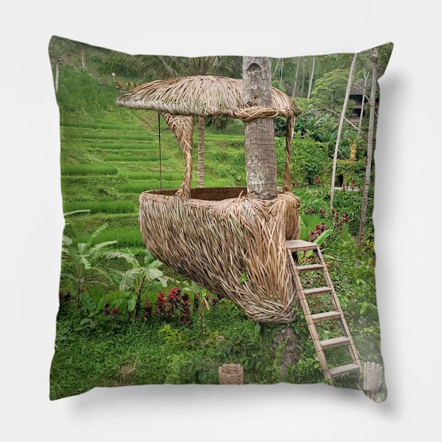 Green nature field, rice terrace Bali Indonesia Pillow by MarJul