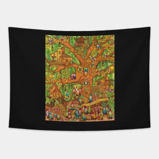 Dancing Gnomes Tree House Tapestry