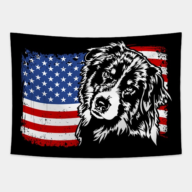 Proud Australian Shepherd American Flag patriotic dog Tapestry by wilsigns