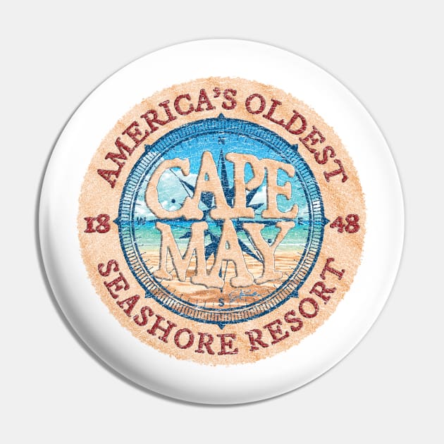 Cape May, New Jersey with Beach and Wind Rose Pin by jcombs