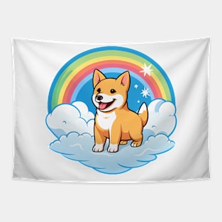 Cute Carolina Dog Rainbow Cloud Kawaii Dog Happy Puppy Tapestry