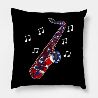 4th July Saxophone USA Flag Saxophonist Musician Pillow