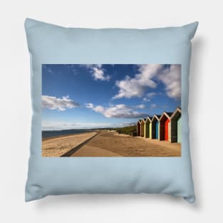 Blyth Beach Huts in August Sunshine Pillow