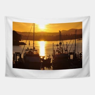 Sunset And The Boats Tapestry