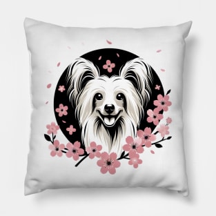 Chinese Crested Embraces Spring with Cherry Blossoms Pillow