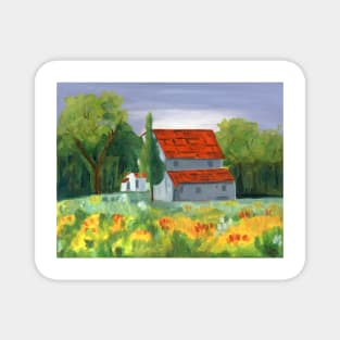 Country House. Original Oil On Canvas Painting Magnet