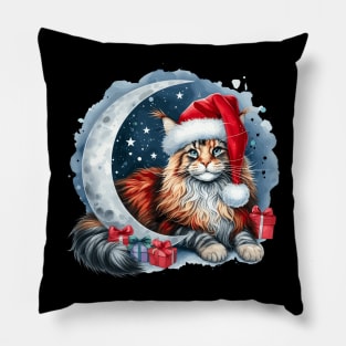 Maine Coon Cat On The Moon Christmas Pillow