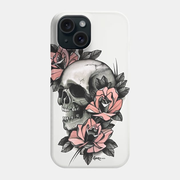 Skull and Roses Phone Case by Guru