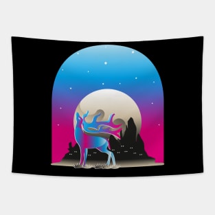 Cute Deer at night with Moon Tapestry