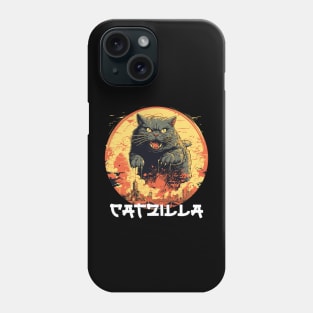 Catzilla Japanese Sunset Funny Cat Parody Vintage Catzilla Phone Case