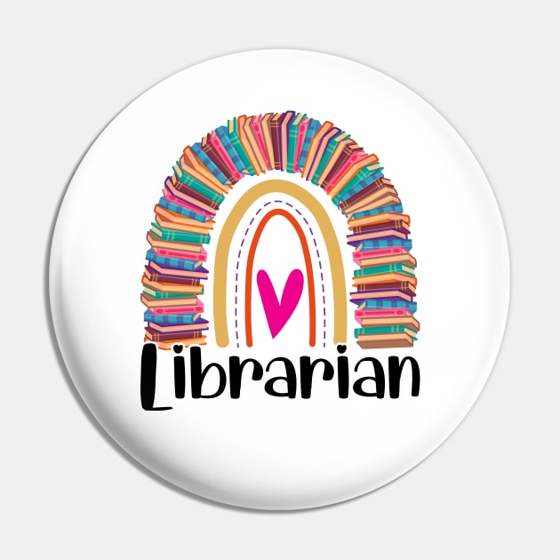 Cute Librarian Rainbow With Books Library Pin by White Martian