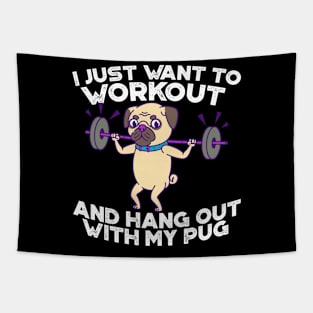 Pug lifting weights Tapestry