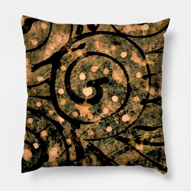 bleach art tie dye black and brown Pillow by FLOWING COLORS