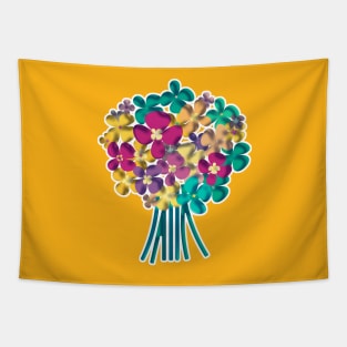 Childish Folk art flowers bouquet in yellow, green and pink Tapestry