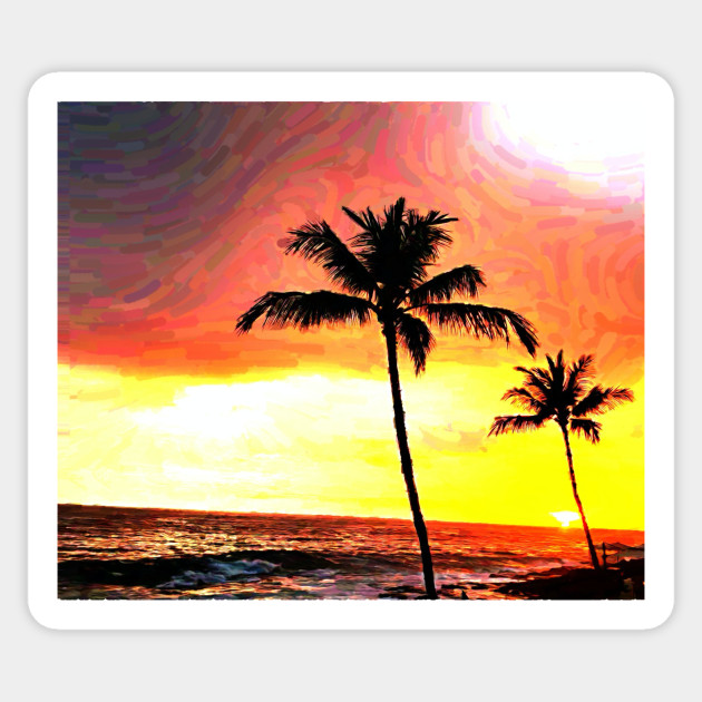 Oil Painting Honolulu Hawaii Ocean Sunset Hawaiian Sunset Sticker Teepublic