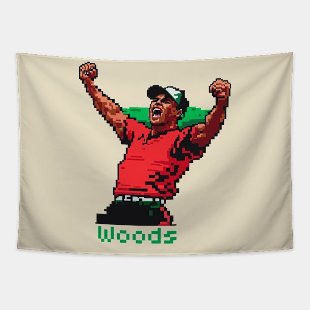 Pixel Tiger Woods win the match Tapestry by Pasar di Dunia