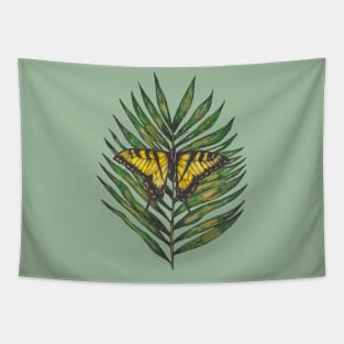 Green tropical leaf with butterfly Tapestry