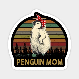 Penguin Mom With Red Dot Turban Gift For Mother's Day Magnet