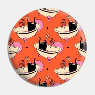 Spa Day Black Cat Pattern in orange Pin