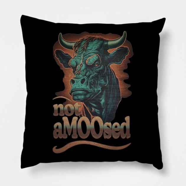 Not Amused - The Grumpy Cowboy Cow Pillow by RailoImage