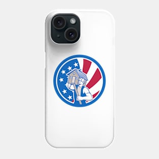 American Builder Carrying House With Spirit Level and USA Flag Circle Icon Phone Case