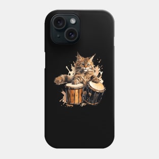 Maine Coon Cat Playing Drums Phone Case