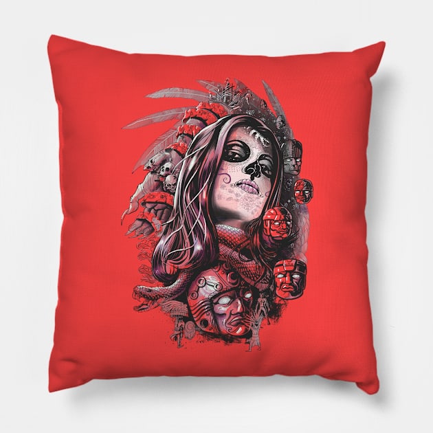 Coyolxuahqui Pillow by qetza