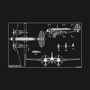 Martin B-10 American WW2 Bomber Plane Blueprint Diagram Gift T-Shirt