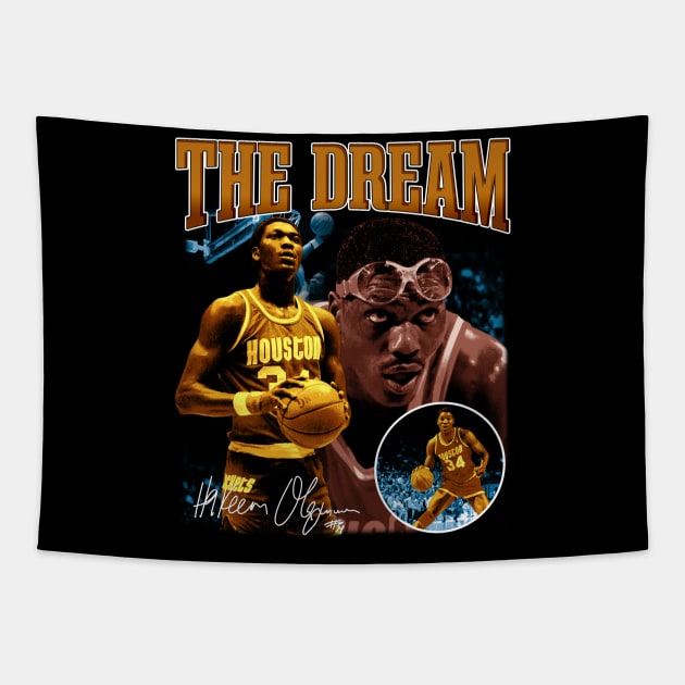 Hakeem Olajuwon The Dream Basketball Legend Signature Vintage Retro 80s 90s Bootleg Rap Style Tapestry by CarDE