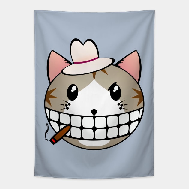 Gangster Cat - Grey Tabby Tuxie Tapestry by RawSunArt