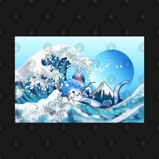 Cat swimming in the wave off Kanagawa by cuisinecat