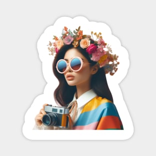 Snap! beauty girl with camera for photography Magnet