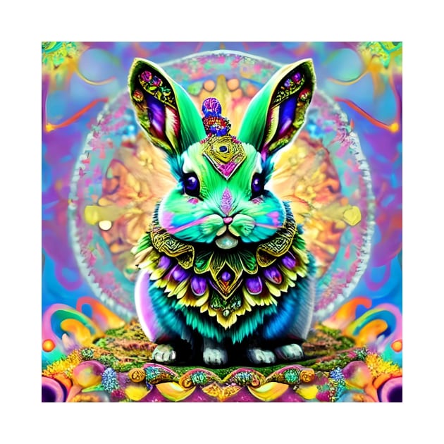 Bunny Rabbit Psychedelic Easter Gift AOP Rainbow Neon Trippy by Anticulture