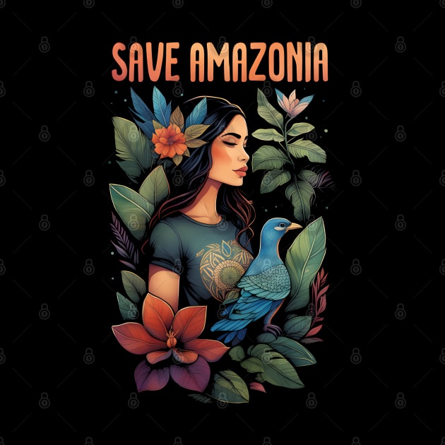 Save Amazonia - Girl with tropical plants and birds by Ravenglow