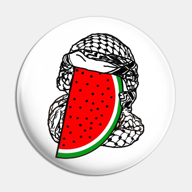 Free Palestine Watermelon Keffiyeh - Wrapped - Front Pin by SubversiveWare