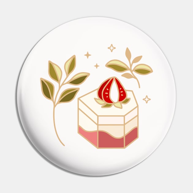 Strawberry Cake and Leaf Branch Pin by thecolorblooms