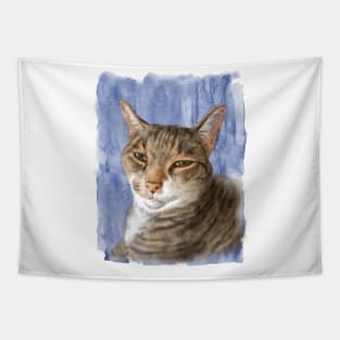 Cute adorable cat portrait watercolor painting Tapestry
