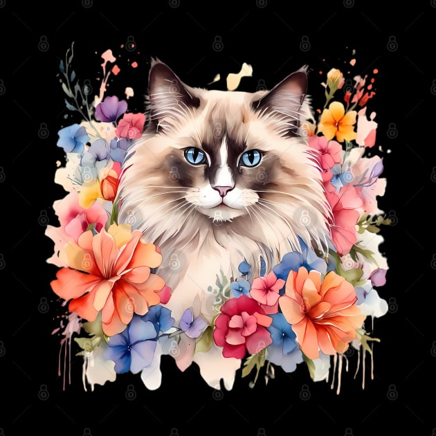 A ragdoll cat decorated with beautiful watercolor flowers by CreativeSparkzz