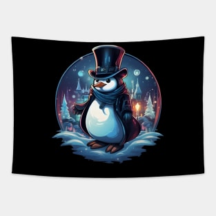 Snowy City Stroll with Penguin Tapestry