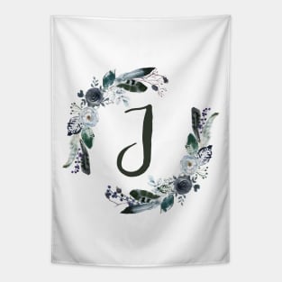 Floral Monogram J Dark Bohemian Flora Tapestry