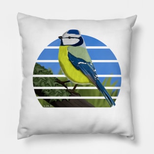 jz.birds Blue Titmouse Bird Animal Design Illustration Pillow