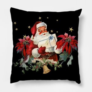 Santa Claus with gifts and christmas flower Pillow