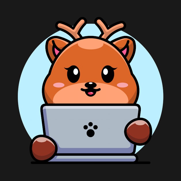 Cute deer with laptop cartoon design by Wawadzgnstuff