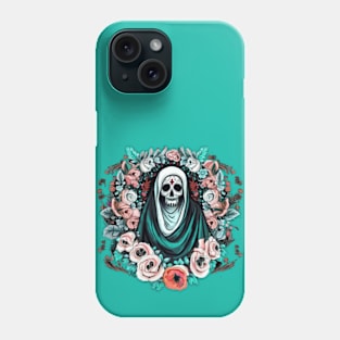 Halloween Time, Spooky Ghost with Flowers Phone Case